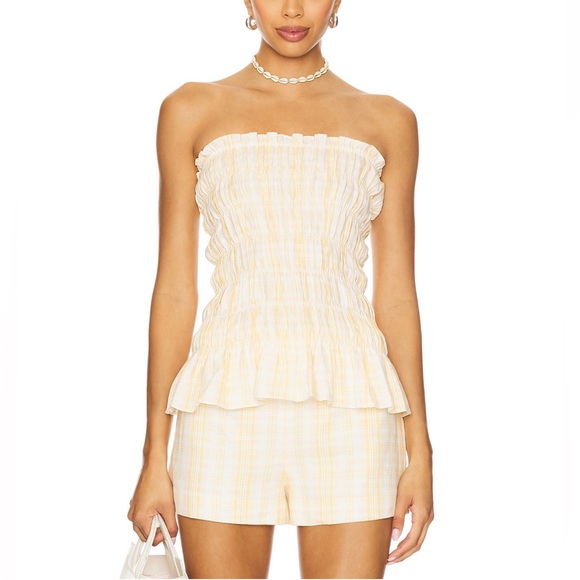 Faithfull the Brand Strapless Yellow Plaid Set